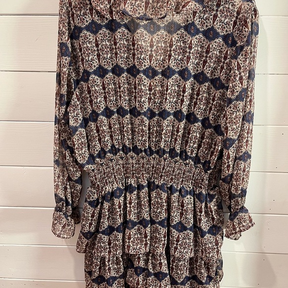 💙 DEX – Navy, Cream & Burgundy Print Dress – Size 2X - Picture 8 of 11